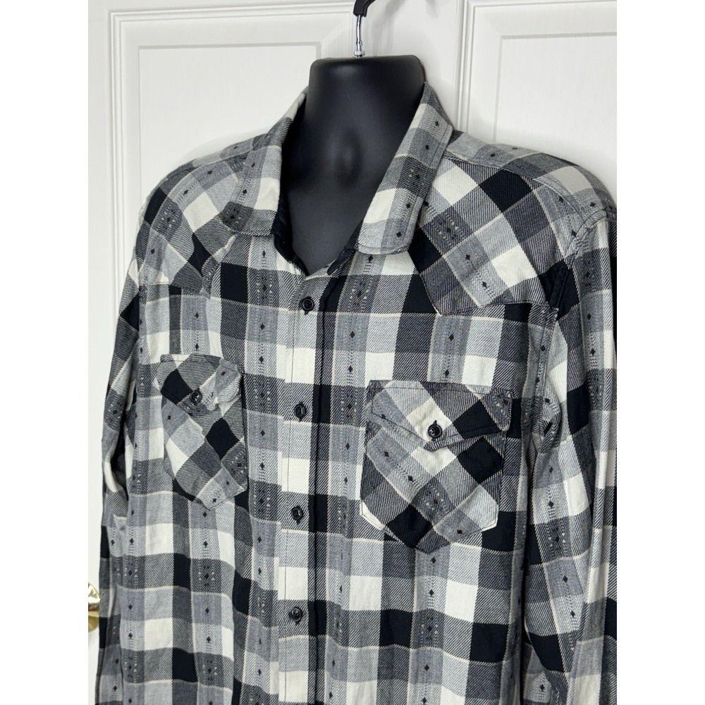 Frye Men's 2XL Black Gray Plaid Cotton Flannel Button Up Shirt Western